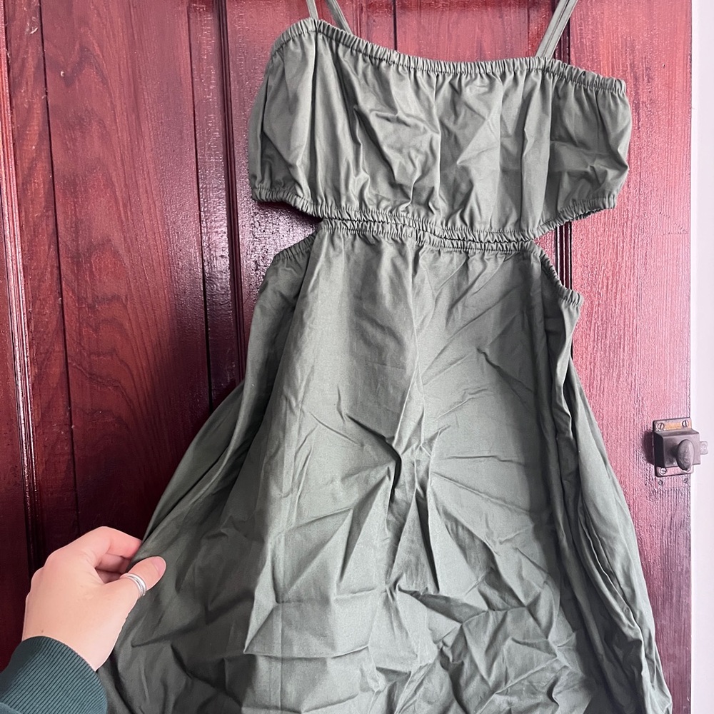 La Hearts Strapless Cut Out Olive Dress